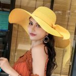 Oversized Wide-Brim Beach Straw Hat (Lemon Yellow) with Ribbon
