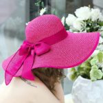 Oversized Wide-Brim Beach Straw Hat (Fuchsia Pink) with Ribbon