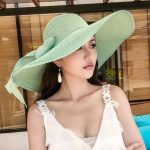 Oversized Wide-Brim Beach Straw Hat (Mint Green) with Ribbon